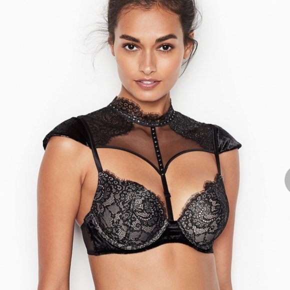 NWT Victoria's Secret VERY SEXY Black Diamond Chain Front Close Push-up Bra - Picture 4 of 4